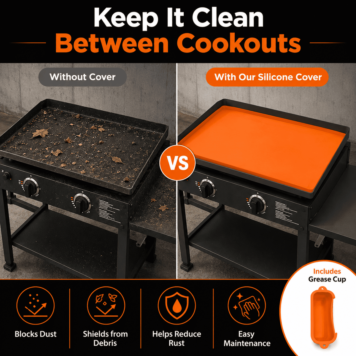 36-Inch Silicone Griddle Mat for Blackstone with Grease Cup, Orange