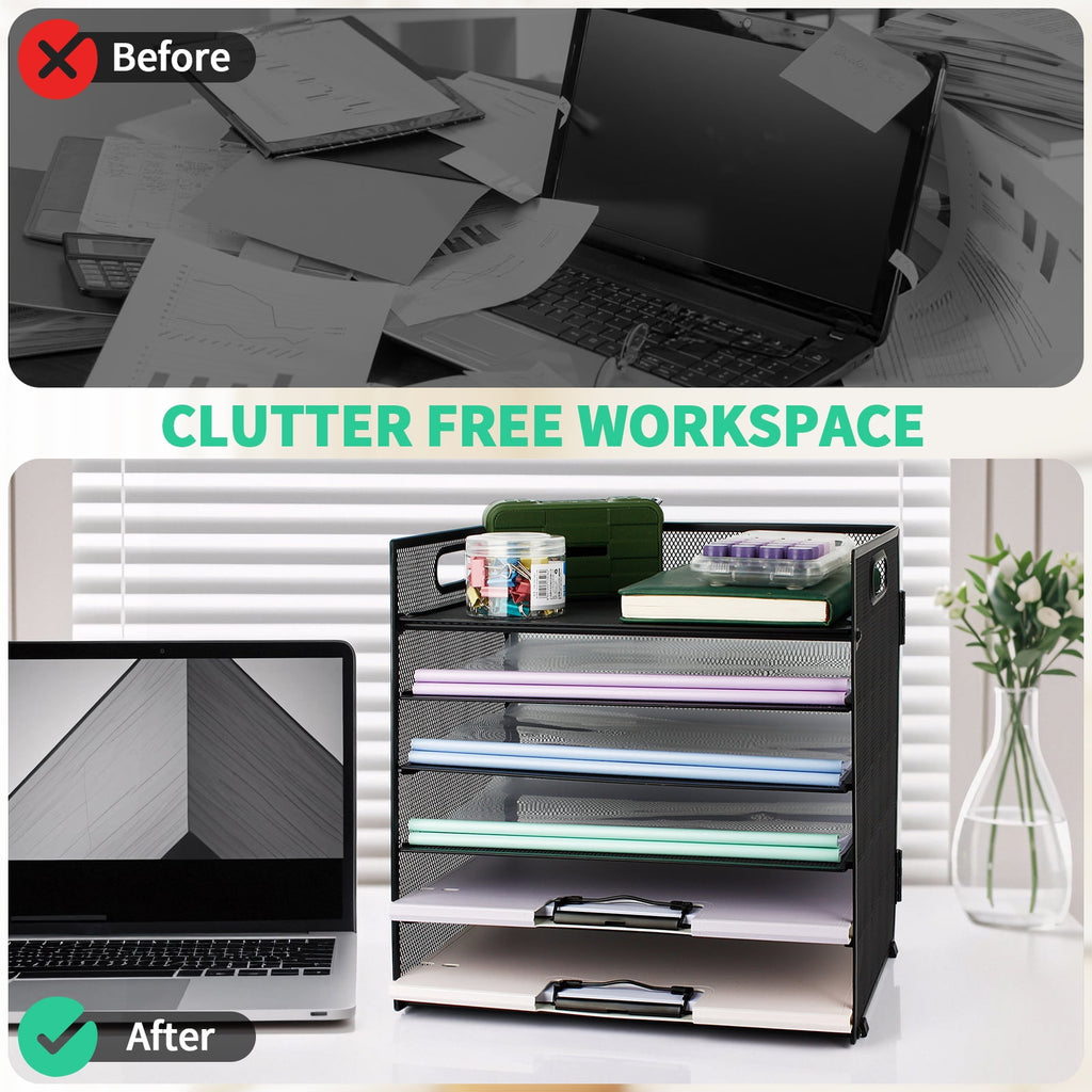 PHANCIR 6-Tier Mesh Desk Organizer & Paper Tray with Handle
