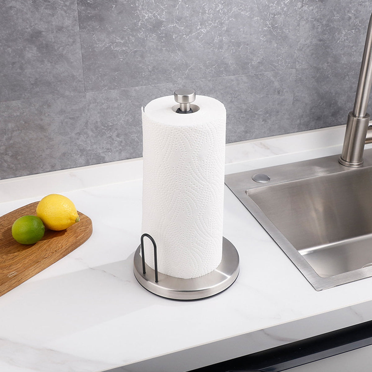 PHANCIR Metal Paper Towel Holder with Non-Slip Base, Silver