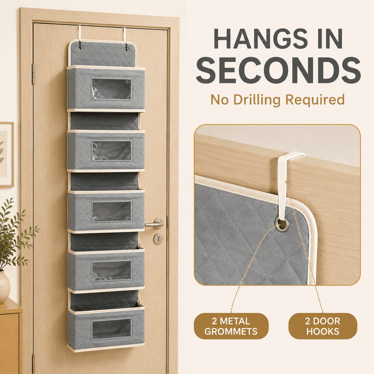 PHANCIR 6-Tier Over-the-Door Organizer, Gray