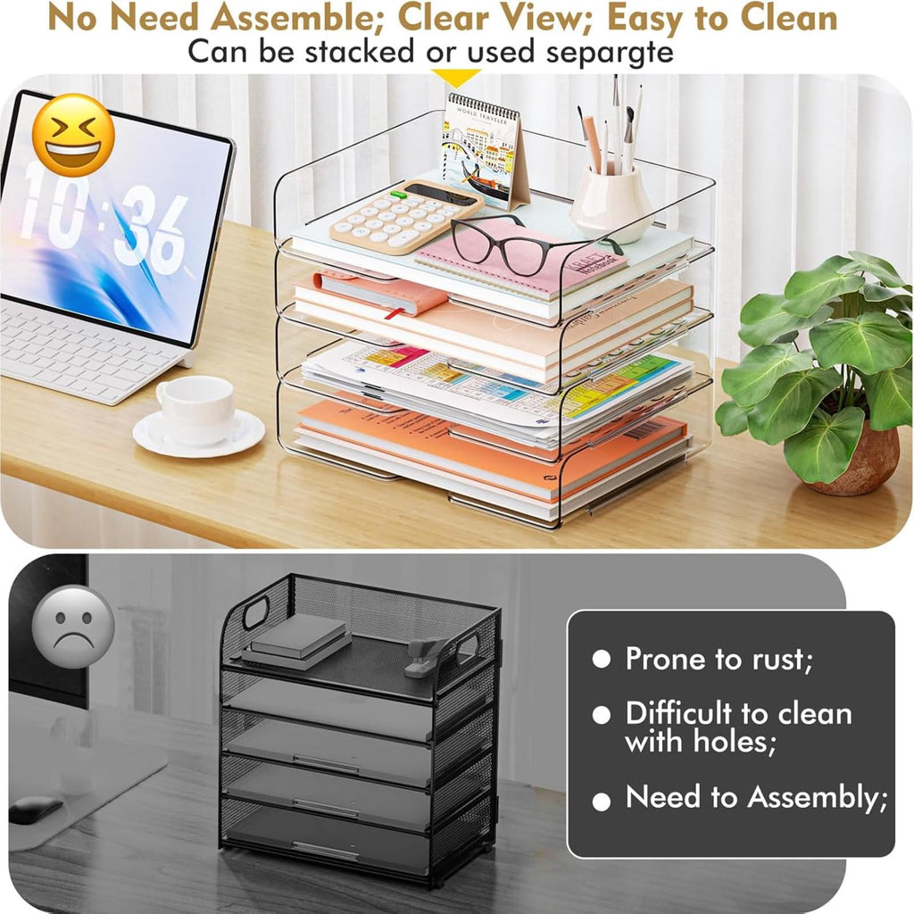 PHANCIR Clear 4-Tier Stackable Desk Organizer for A4 & Letter Paper