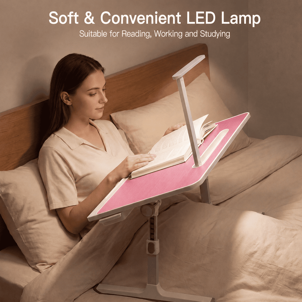PHANCIR Folding Lap Desk with Cooling Fan and LED Light, Pink