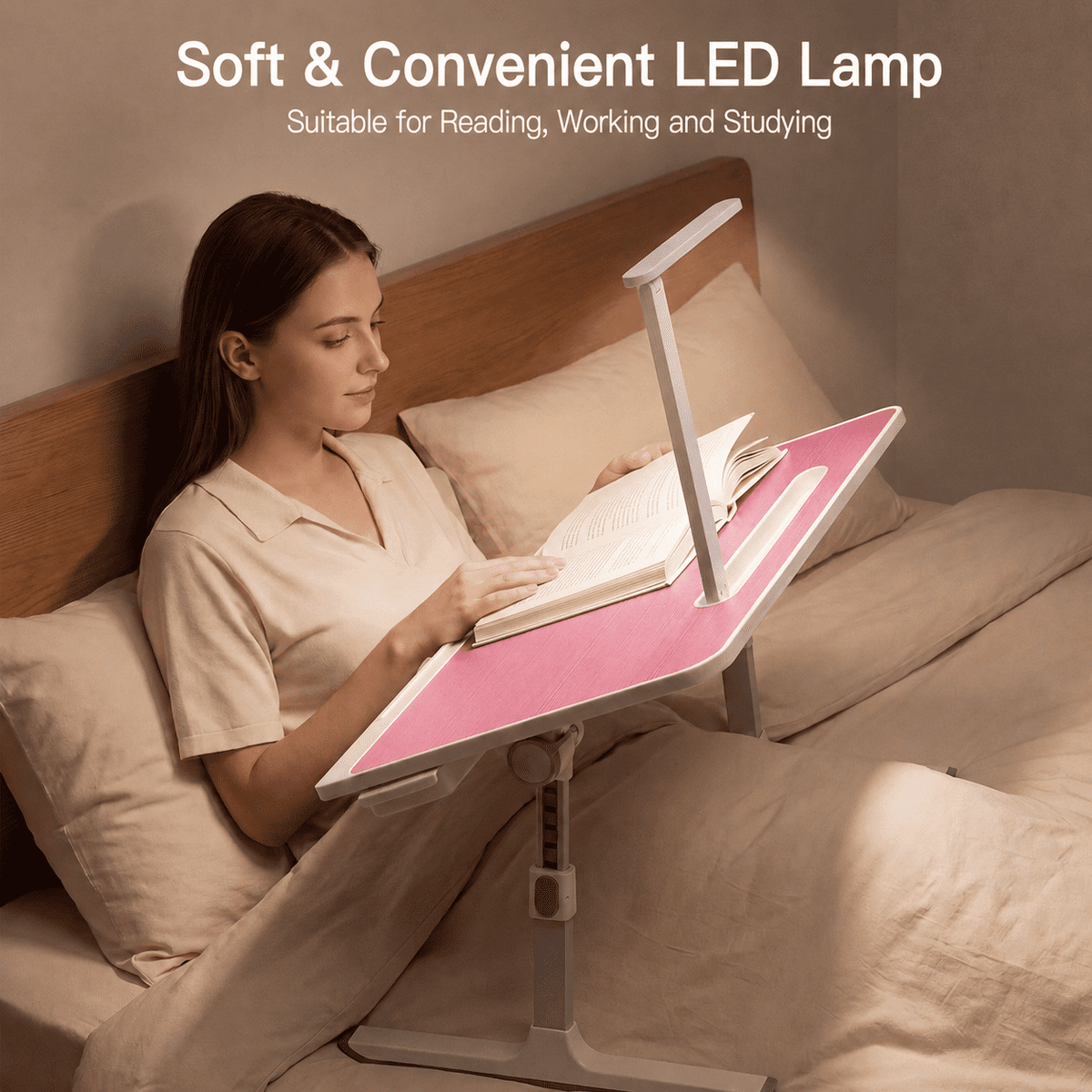PHANCIR Folding Lap Desk with Cooling Fan and LED Light, Pink