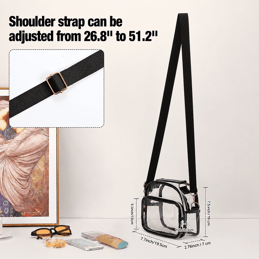 PHANCIR Clear Crossbody Stadium Bag, Black