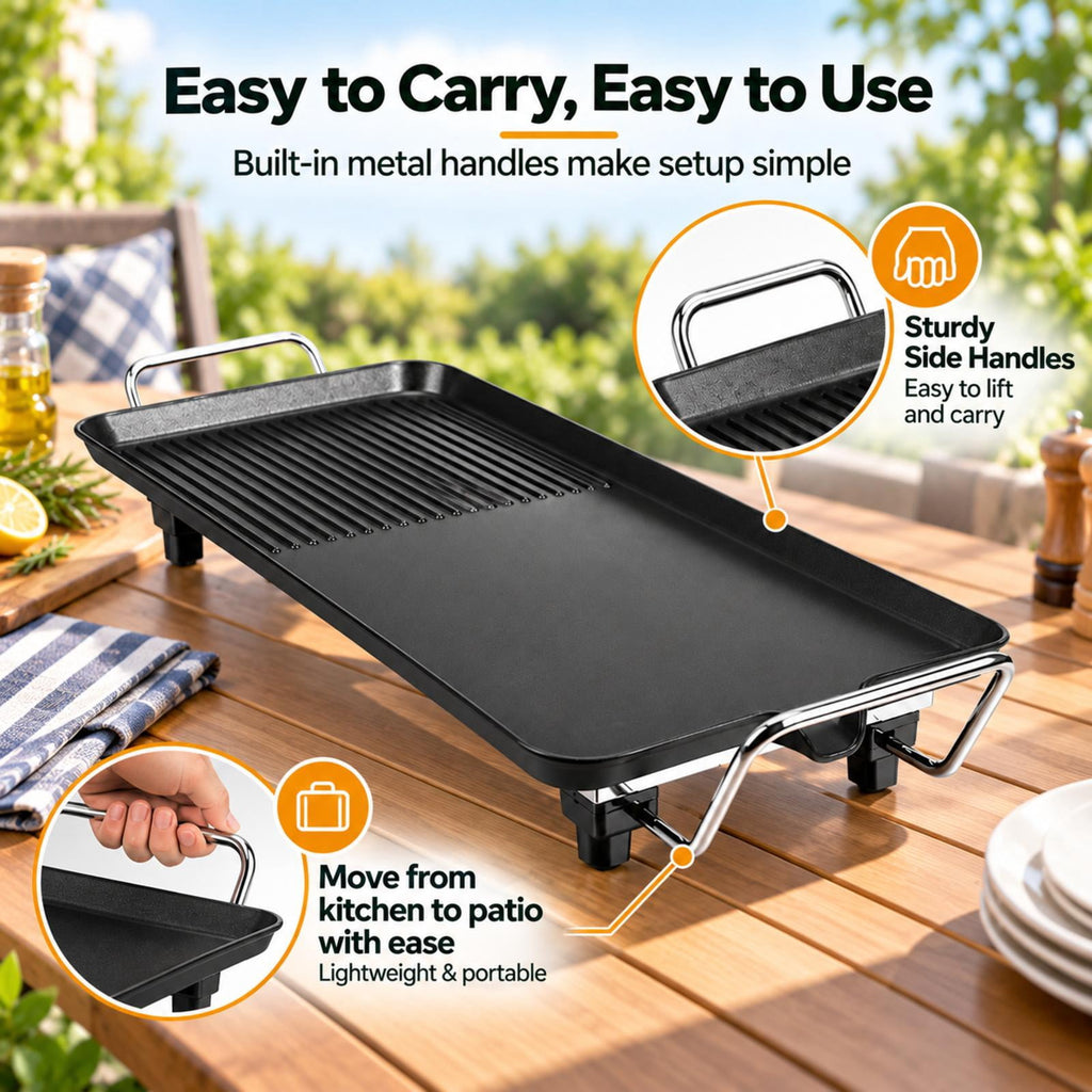 2-in-1 Tabletop Grill and Griddle with Handles