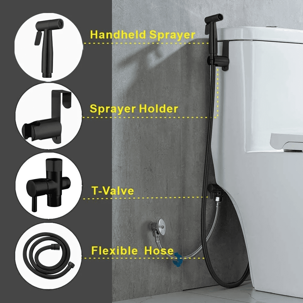 PHANCIR 2-Pack Stainless Steel Handheld Bidet Sprayer, Black