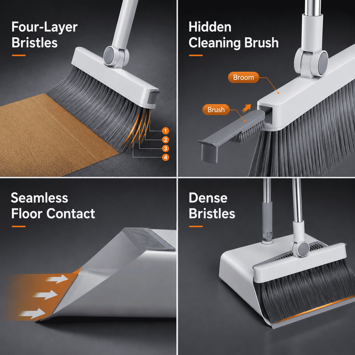 PHANCIR Broom and Dustpan Set with Long Handle