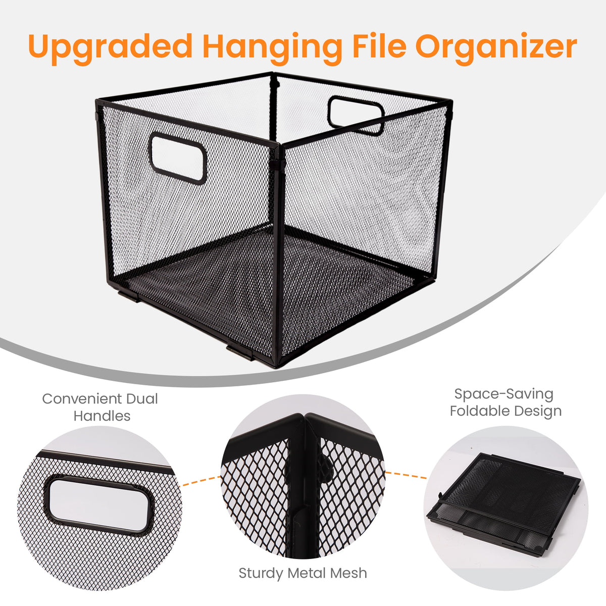 PHANCIR Foldable Mesh Metal Hanging File Organizer, Medium