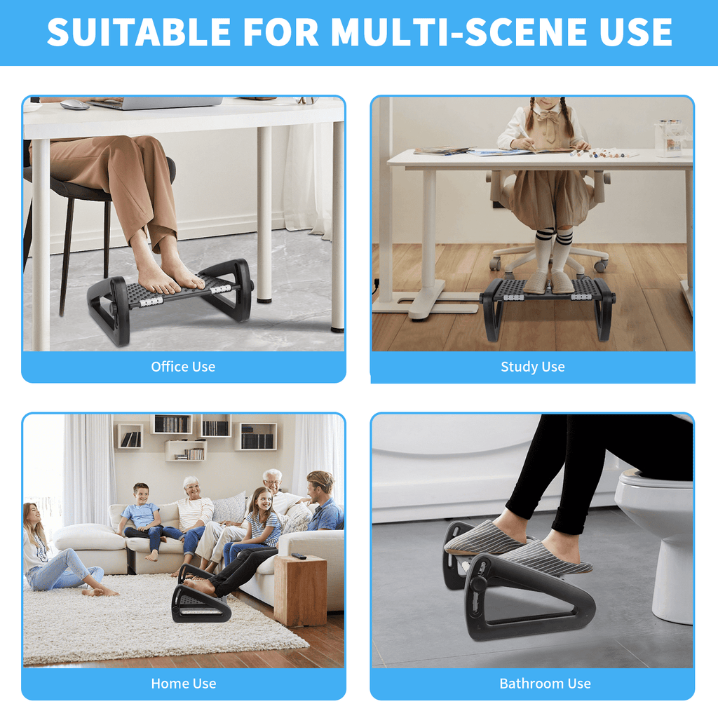 PHANCIR Under Desk Foot Rest, 6 Heights, Massage Roller & Suction Cups
