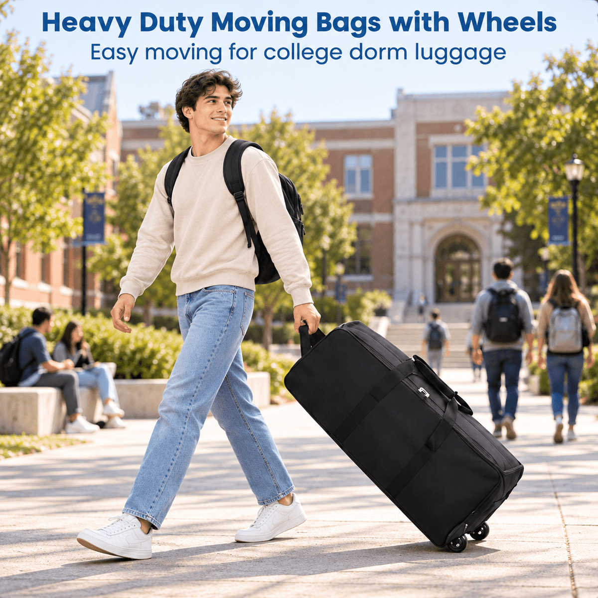 PHANCIR 120L Rolling Moving Bag with 2 Wheels