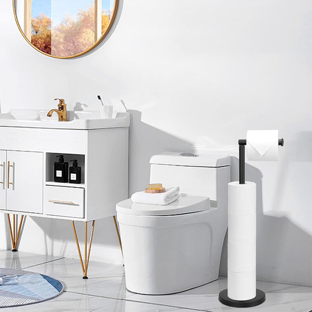 PHANCIR Freestanding Toilet Paper Holder with Storage Shelf, Black