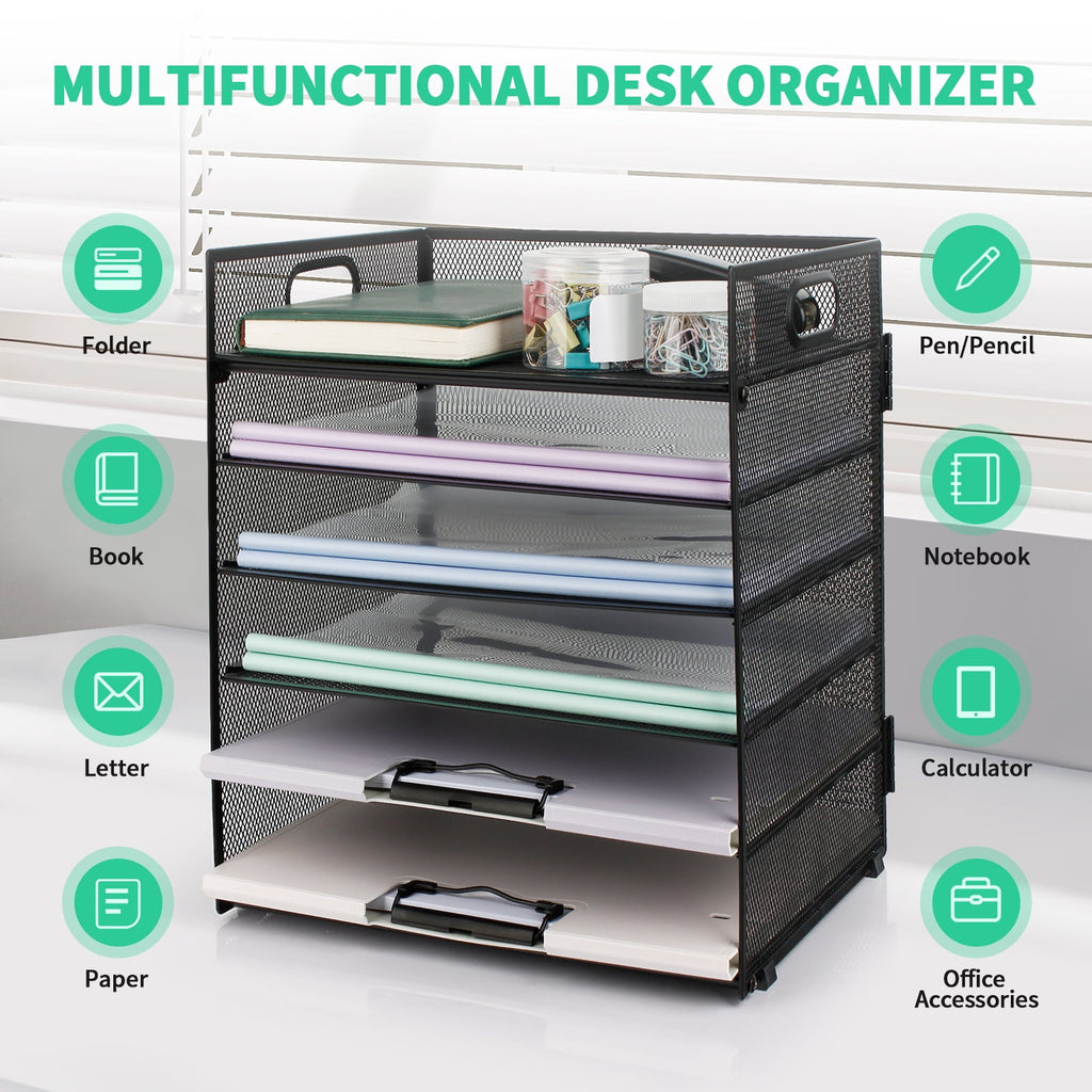 PHANCIR 6-Tier Mesh Desk Organizer & Paper Tray with Handle