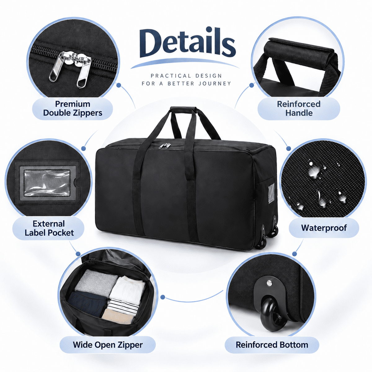 PHANCIR 120L Rolling Moving Bag with 2 Wheels