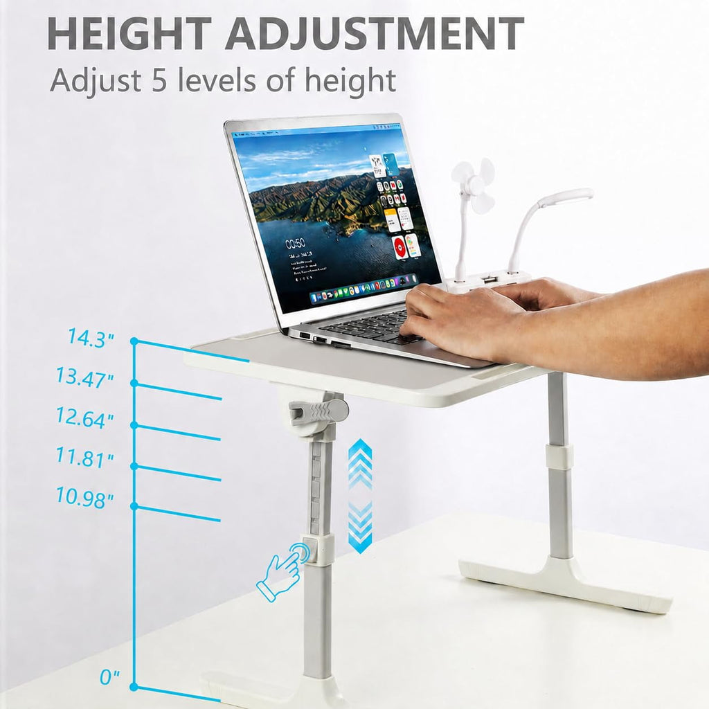PHANCIR Adjustable Folding Lap Desk with USB Fan and LED Light, Gray