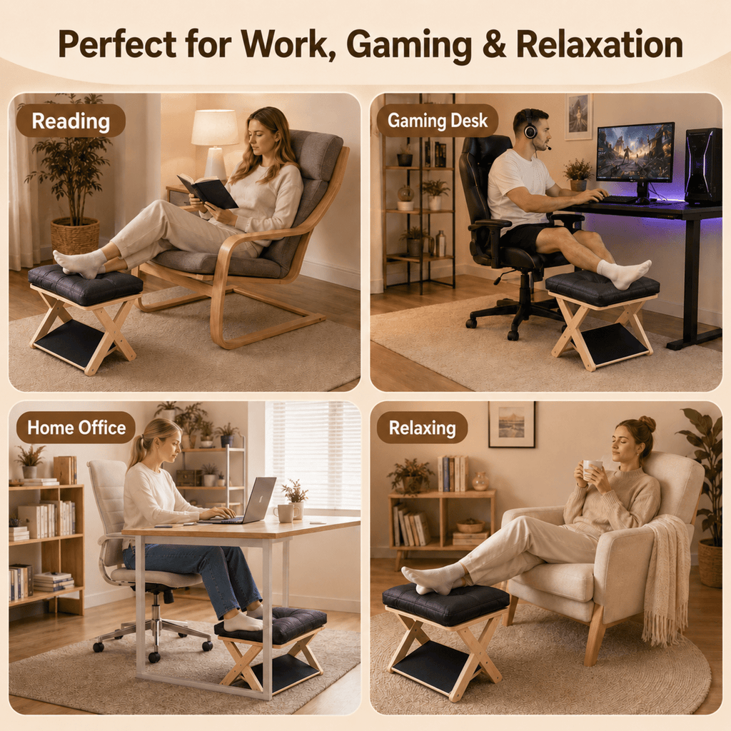 PHANCIR 2-Tier Wooden Under Desk Footrest