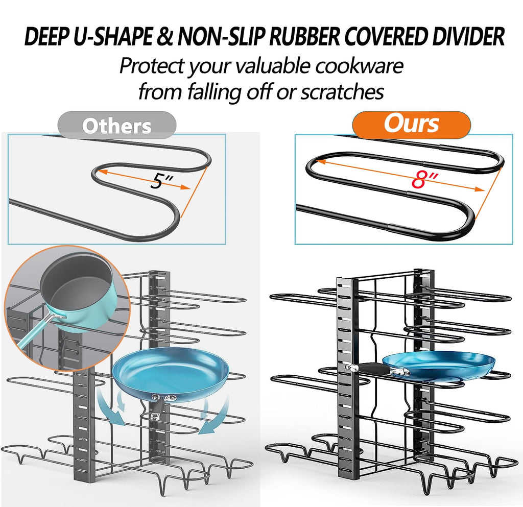 PHANCIR Adjustable 8-Tier Pot & Pan Organizer Rack with Anti-Slip Pads