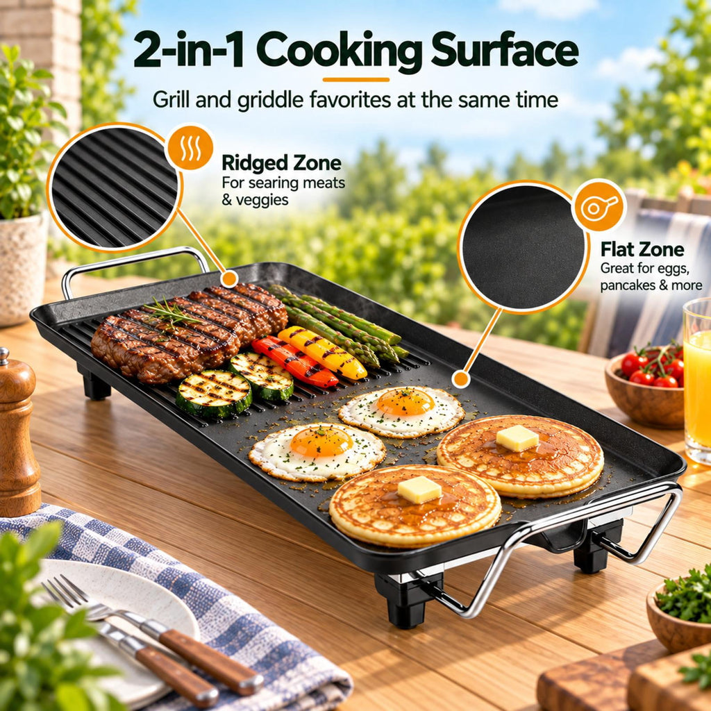 2-in-1 Tabletop Grill and Griddle with Handles
