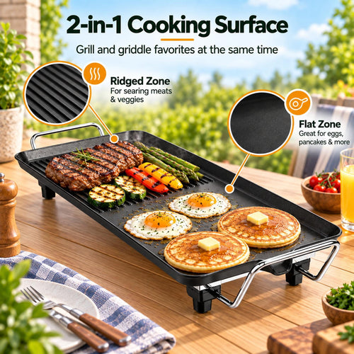 2-in-1 Tabletop Grill and Griddle with Handles