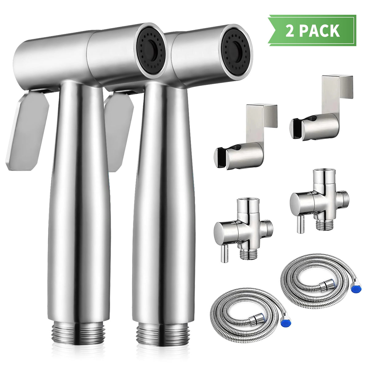 PHANCIR 2-Pack Stainless Steel Handheld Bidet Sprayer, Black