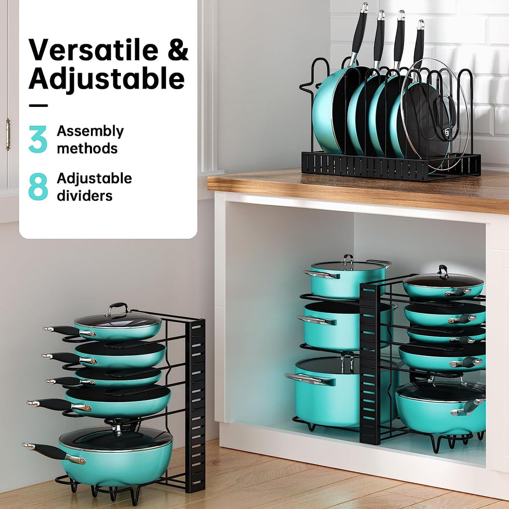 PHANCIR Adjustable 8-Tier Pot & Pan Organizer Rack with Anti-Slip Pads