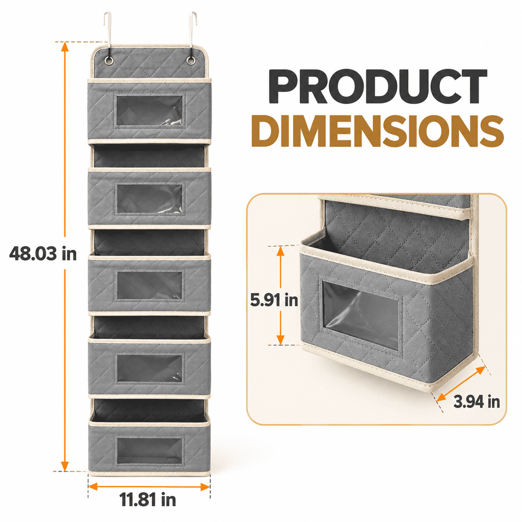 PHANCIR 6-Tier Over-the-Door Organizer, Gray