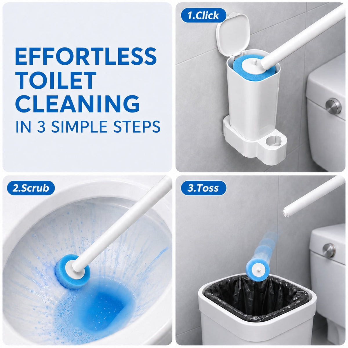 64-Pack Disposable Toilet Brush Refills with Preloaded Cleaner