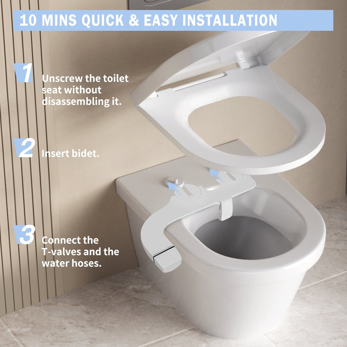 PHANCIR Slim Dual-Nozzle Bidet Attachment, White