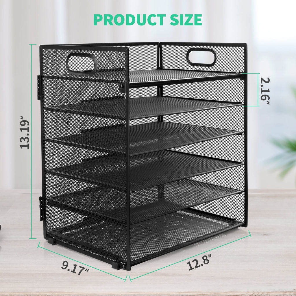 PHANCIR 6-Tier Mesh Desk Organizer & Paper Tray with Handle