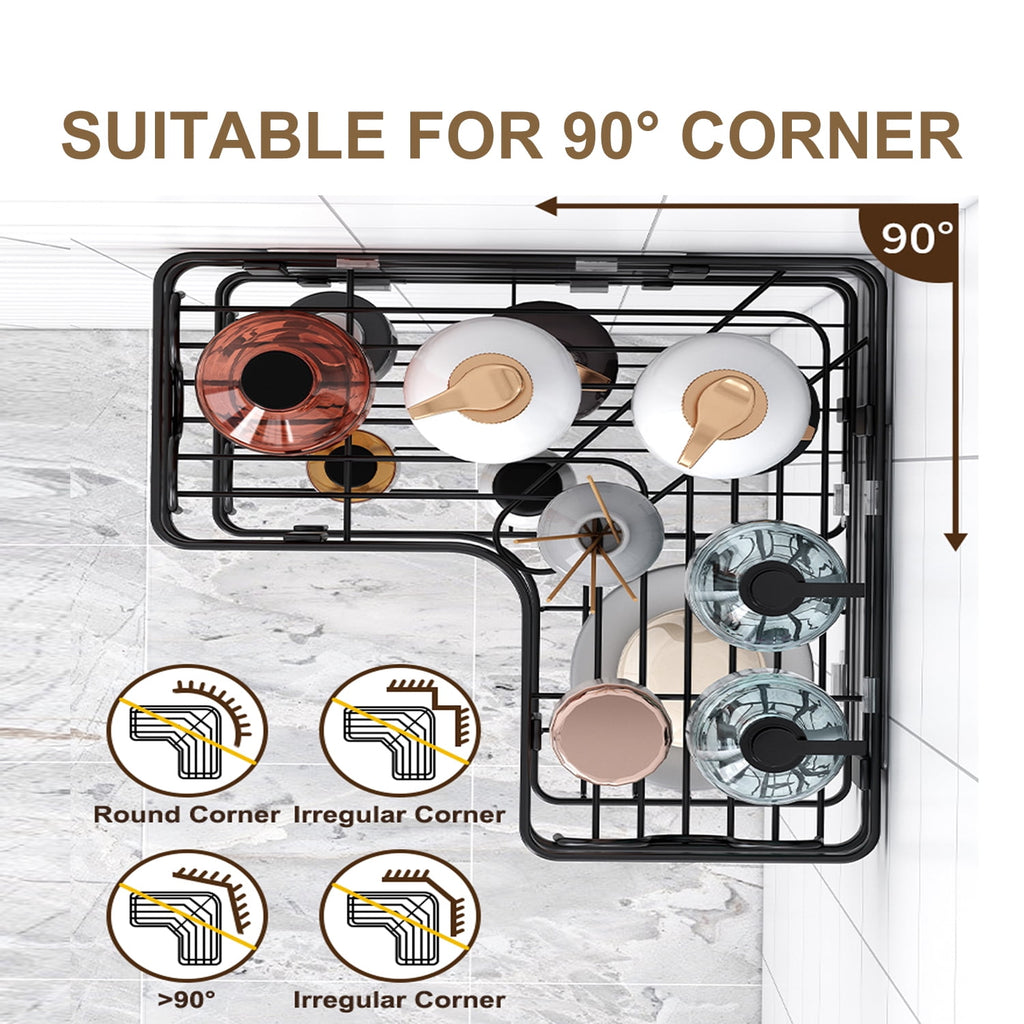 PHANCIR No-Drill Corner Shower Caddy with Hooks, Black