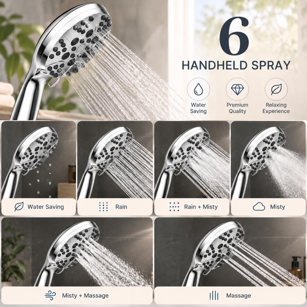 12" Rain Shower Head Combo, High Pressure Rainfall & 6 Spray Handheld Shower Head