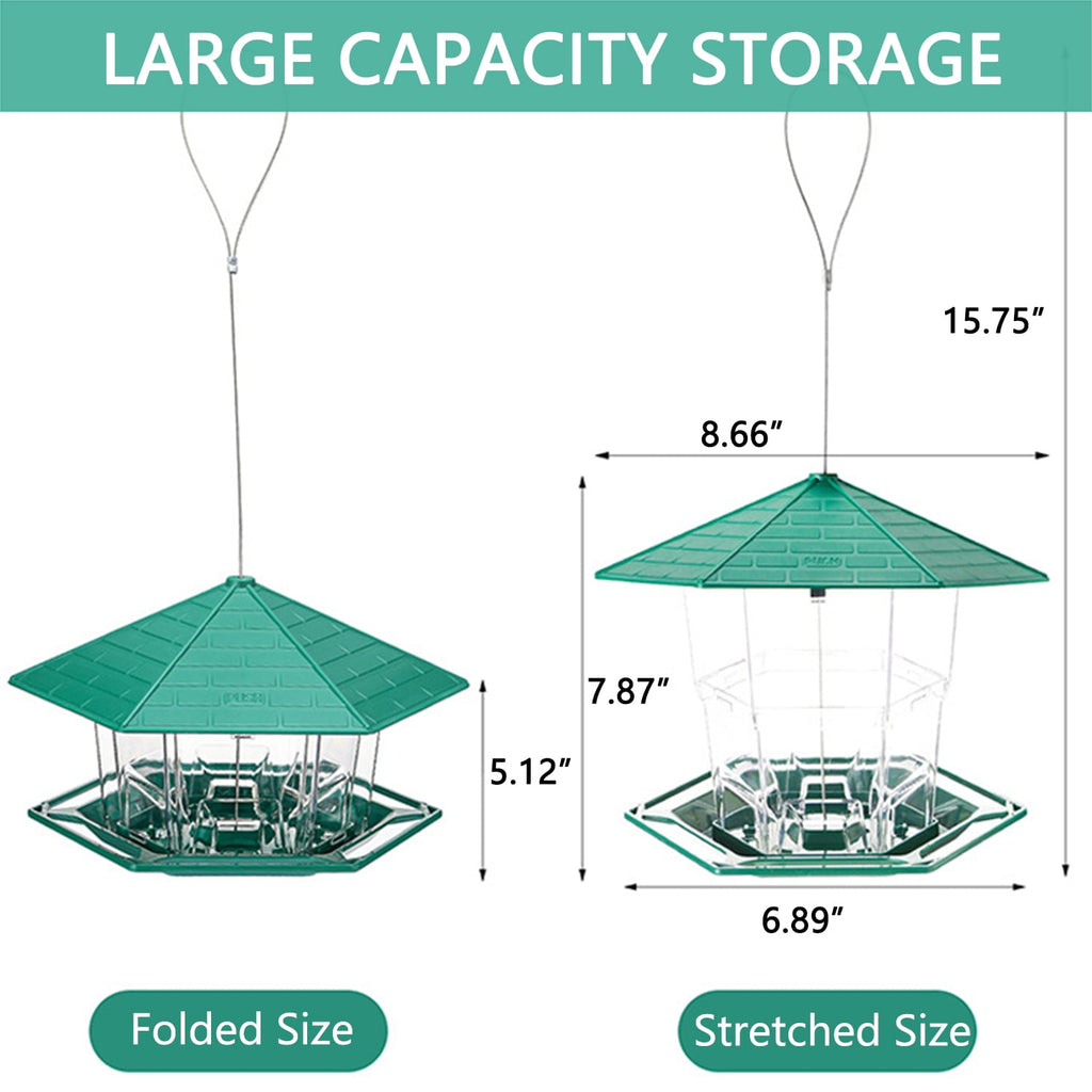 PHANCIR Heavy Duty Hanging Bird Feeder with Latch, 7.8" Tall, Green