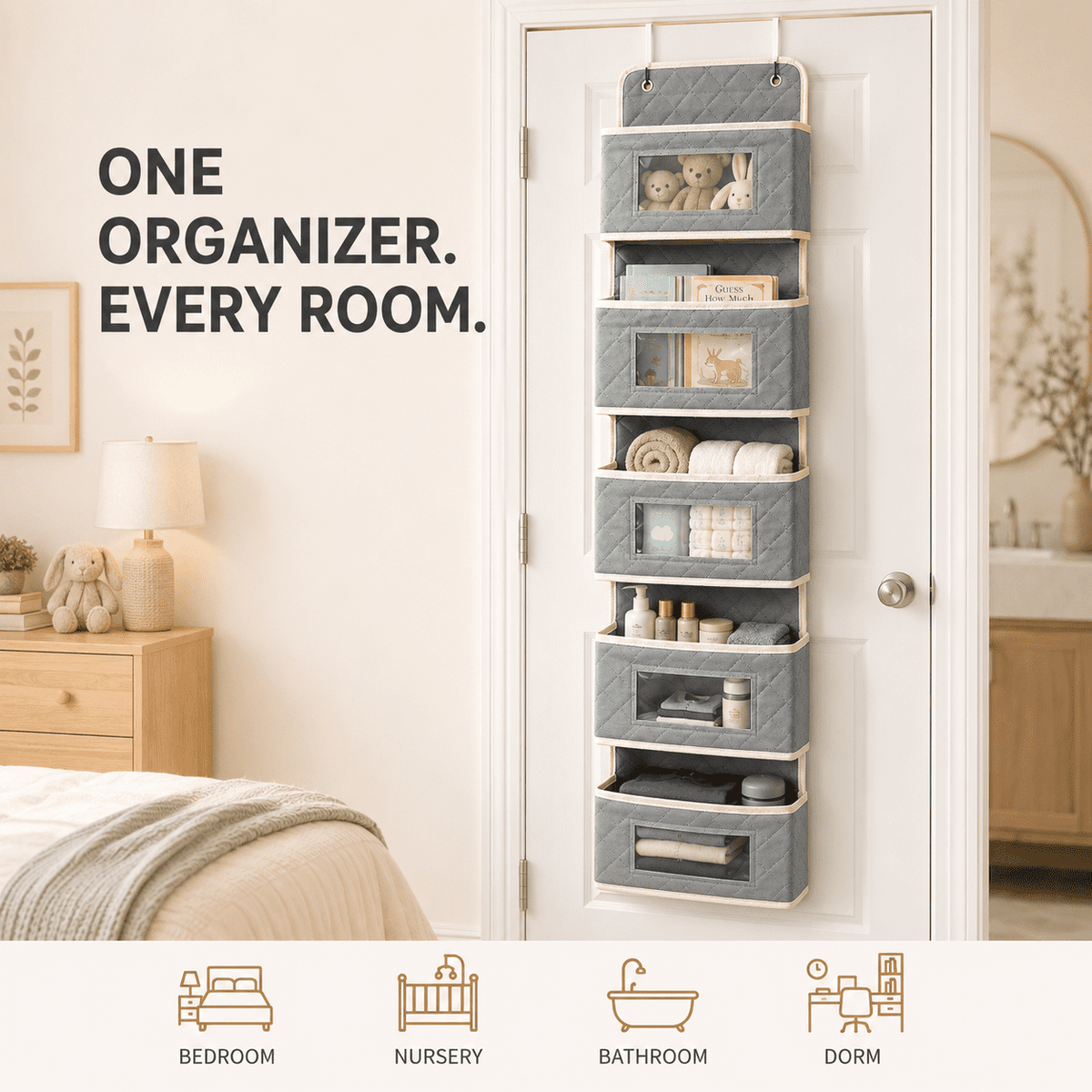 PHANCIR 6-Tier Over-the-Door Organizer, Gray