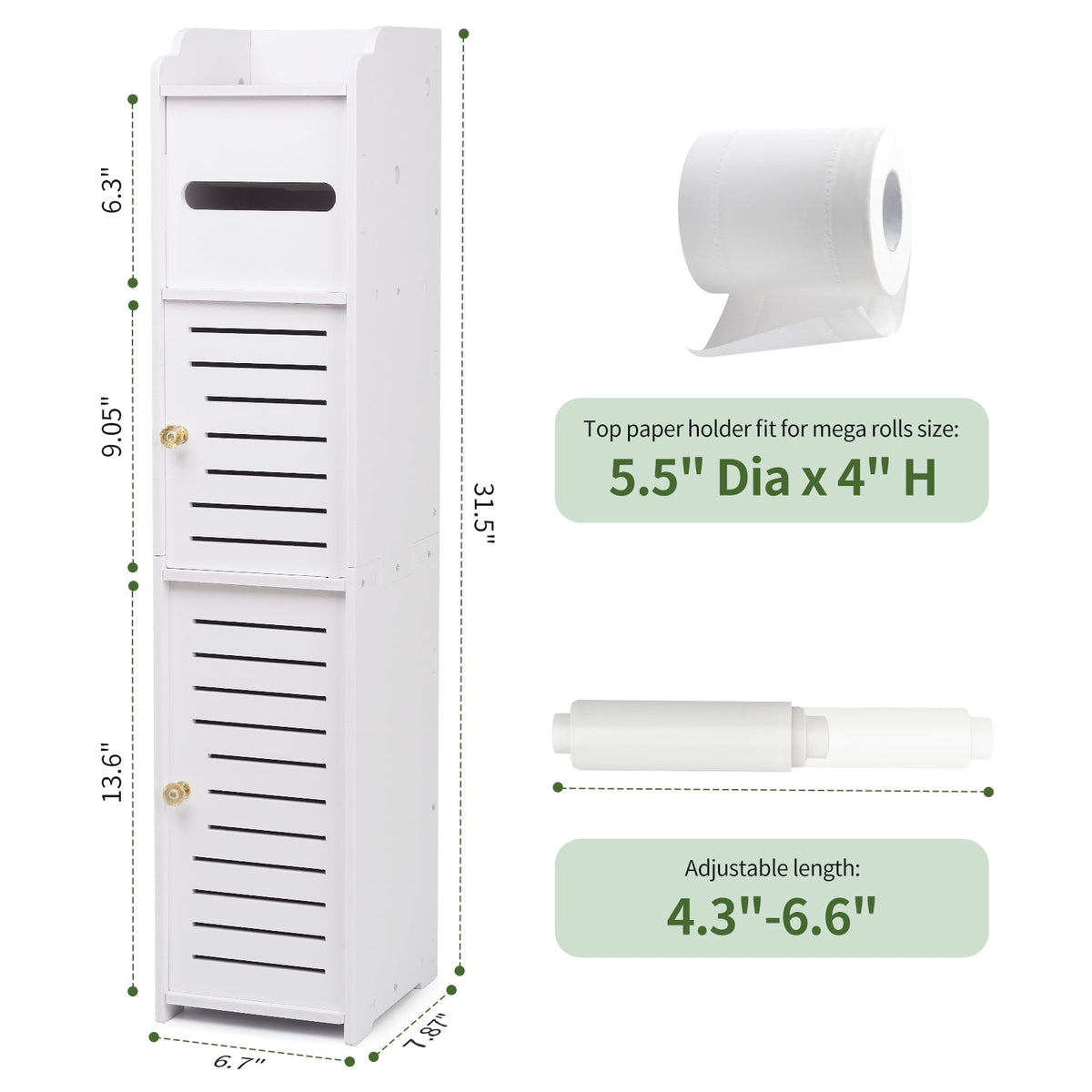 PHANCIR Toilet Paper Holder & Storage Cabinet for Mega Rolls, White
