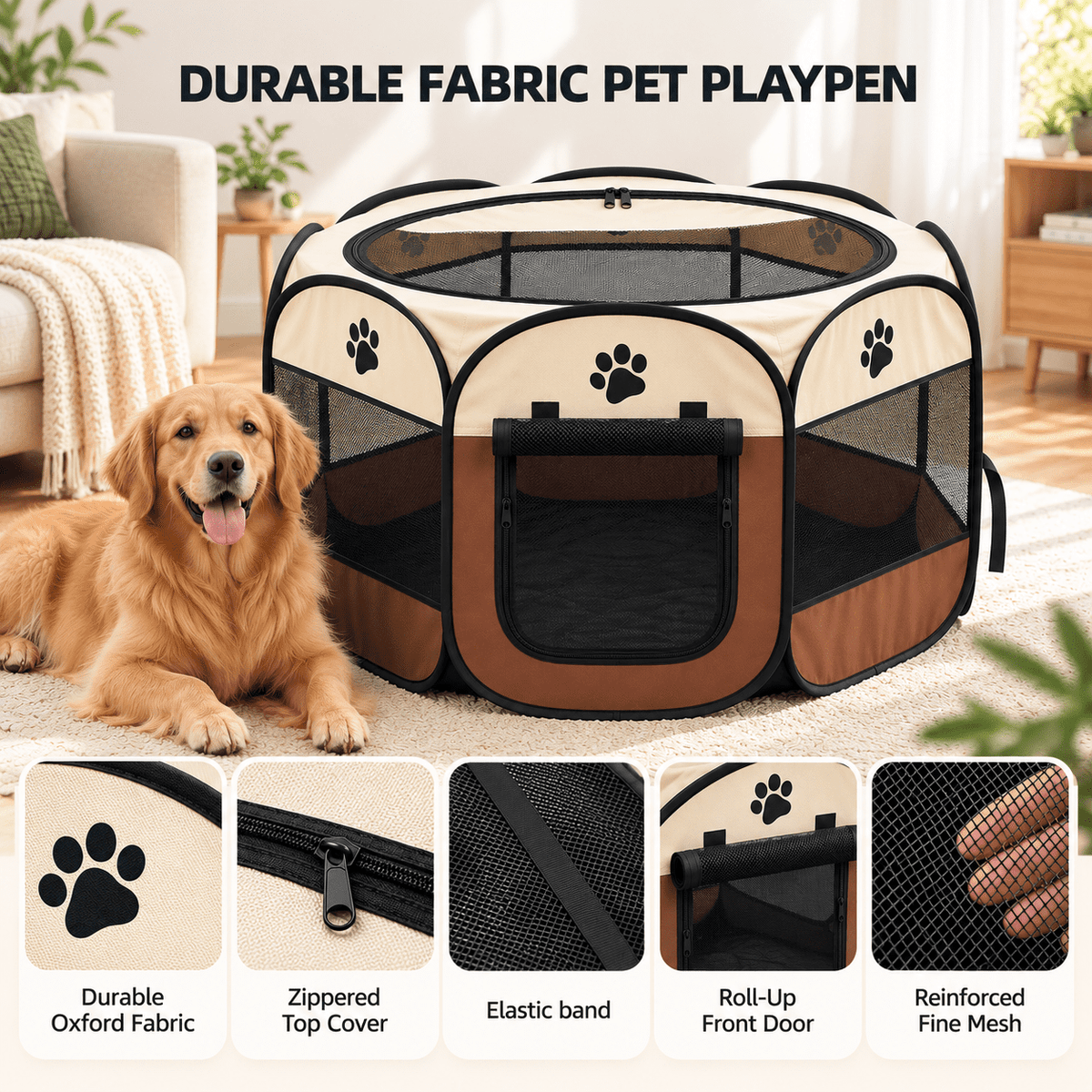 PHANCIR Foldable Octagon Pet Playpen