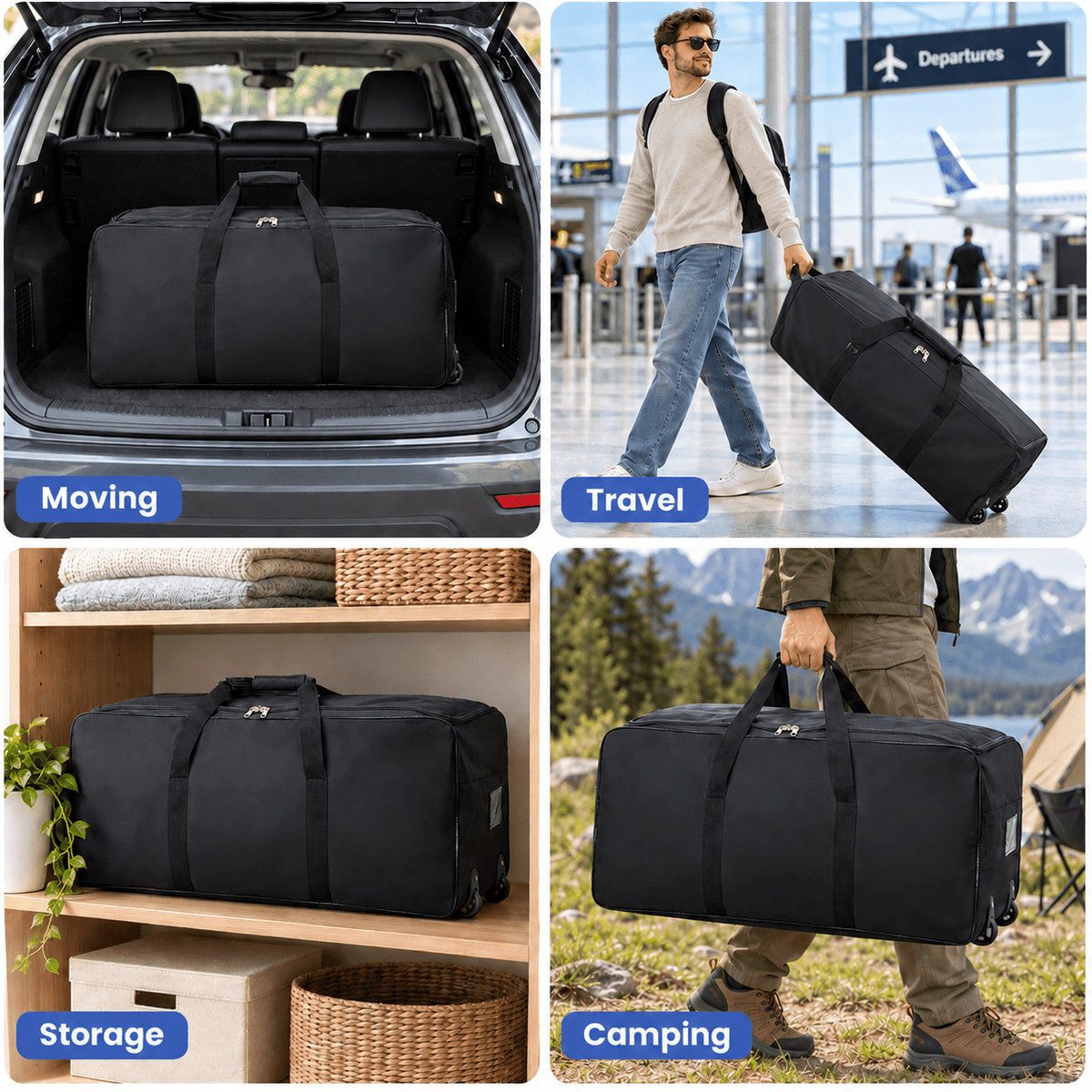 PHANCIR 120L Rolling Moving Bag with 2 Wheels