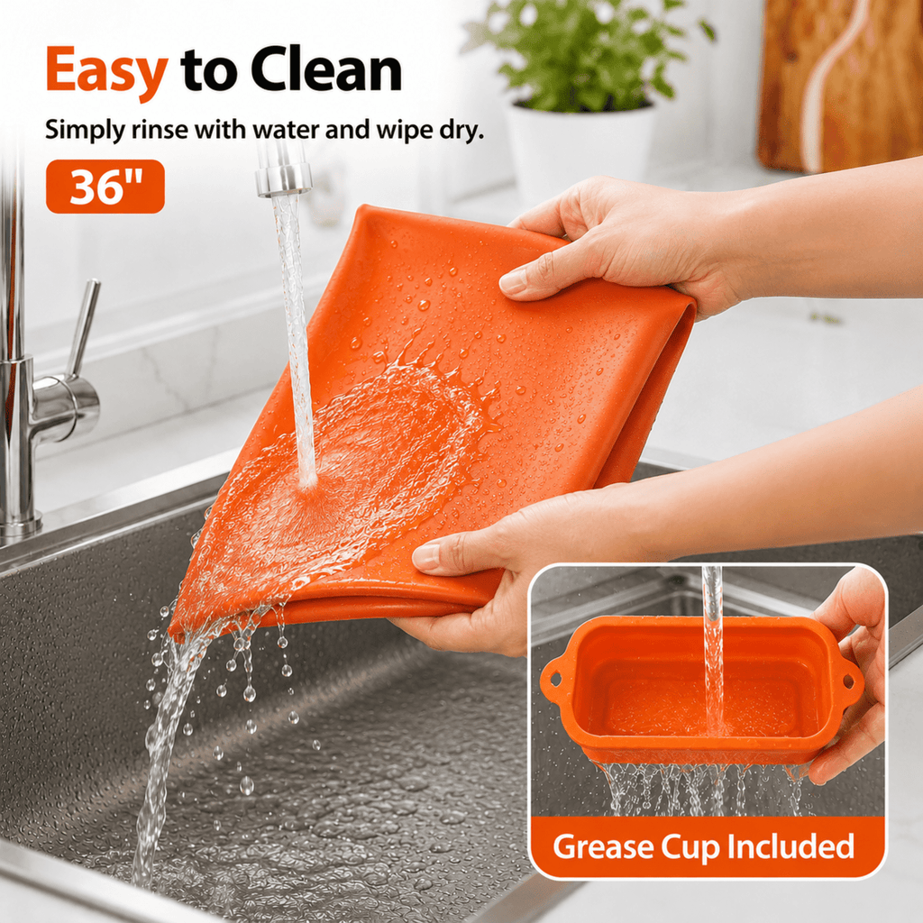 36-Inch Silicone Griddle Mat for Blackstone with Grease Cup, Orange
