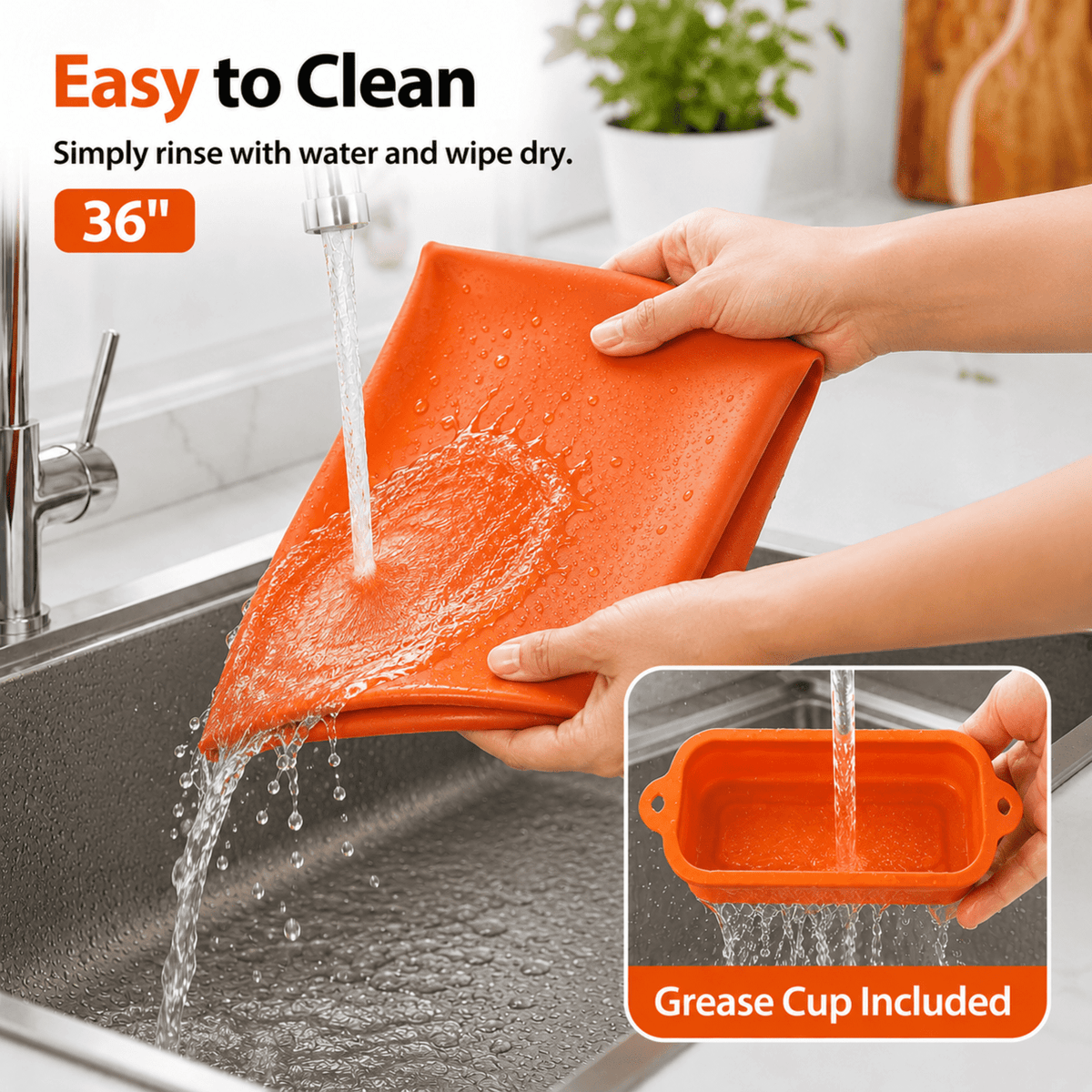 36-Inch Silicone Griddle Mat for Blackstone with Grease Cup, Orange