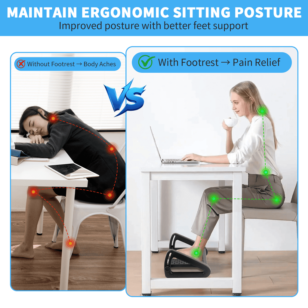 PHANCIR Under Desk Foot Rest, 6 Heights, Massage Roller & Suction Cups