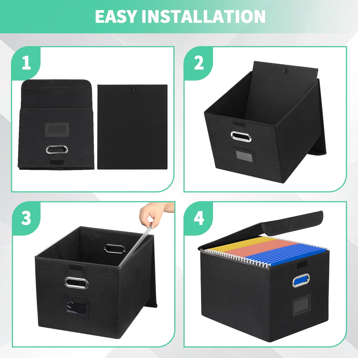 PHANCIR 2-Pack Collapsible File Storage Boxes with Lids