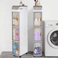 PHANCIR 3-Tier Tall Narrow Storage Cabinet with Wheels, Slim Rolling Storage Organizer with Transparent Doors for Bathroom, Laundry Room, Kitchen and Small Spaces, White PHANCIR 3-Tier Tall Narrow Storage Cabinet with Wheels, Slim Rolling Storage Organizer with Transparent Doors for Bathroom, Laundry Room, Kitchen and Small Spaces, White