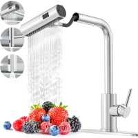 PHANCIR Brushed Nickel Single Hole Kitchen Faucet with Pull Down Sprayer, Single Handle High Flow Faucet, 3-Mode Sprayer, Stainless Steel Sink Faucet for Farmhouse, RV, Laundry
