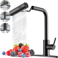 PHANCIR Black Single Hole Kitchen Faucet with Pull Down Sprayer, Single Handle High Flow Faucet, 3-Mode Sprayer, Stainless Steel Sink Faucet for Farmhouse, RV, Laundry