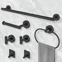 7 Pieces Bathroom Hardware Set, Bathroom Accessories Set Includes 24" Towel Bar, Toilet Paper Holder, Towel Ring, Robe Hook, Brushed Nickel & Stainless Steel, Wall Mounted Bathroom Towel Rack Set, Black
