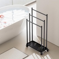 PHANCIR 3-Tier Freestanding Towel Rack with Wheels, Rolling Towel Stand with Bottom Storage Shelf, Space-Saving Bathroom Towel Holder, Black PHANCIR 3-Tier Freestanding Towel Rack with Wheels, Rolling Towel Stand with Bottom Storage Shelf, Space-Saving Bathroom Towel Holder, Black