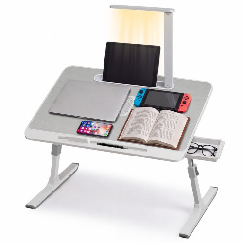 PHANCIR Adjustable Lap Desk with LED Light, Laptop Desk for Bed with Cooling Fan, Folding Laptop Tray for Work, Study, Reading (Gray)