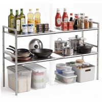 PHANCIR Under Sink Organizer with Adjustable Shelf, Expandable 2-Tier 201 Stainless Steel Rack, for Kitchen & Bathroom Cabinets
