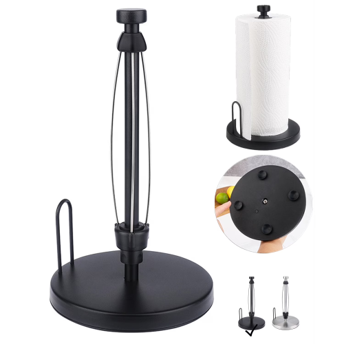 PHANCIR Metal Paper Towel Holder, Non-Slip Base Countertop Stand, One-Handed Operation, Black