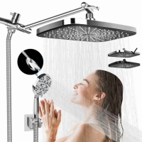 PHANCIR 12 Inch Rain Shower Head Combo, High Pressure Rainfall with Ajustable Extension Arm, 7 Modes Handheld Showerhead for Bathroom, Chrome PHANCIR 12 Inch Rain Shower Head Combo, High Pressure Rainfall with Ajustable Extension Arm, 7 Modes Handheld Showerhead for Bathroom, Chrome
