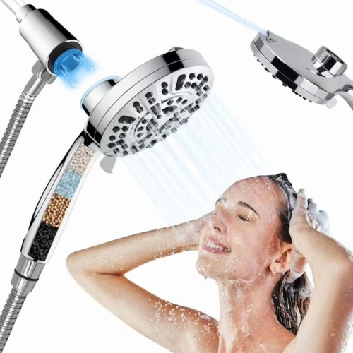 PHANCIR Magnetic Handheld Showerhead with 10 Spray Modes, 5" Large Anti-Clog Shower Head, Hard Water Softener Filter, 59" Hose & High Pressure for Bathroom