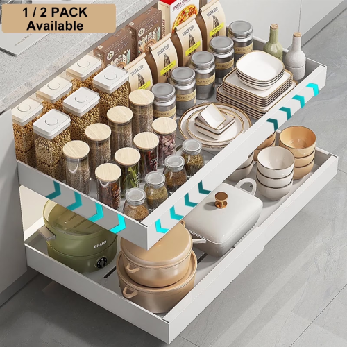 PHANCIR Pull out Cabinet Organizer with 3 Sliding Rails, 12.6-20.5in Expandable Heavy Duty Slide out Drawers for Kitchen, Pantry, Bathroom, Not Suitable for Framed Cabinets